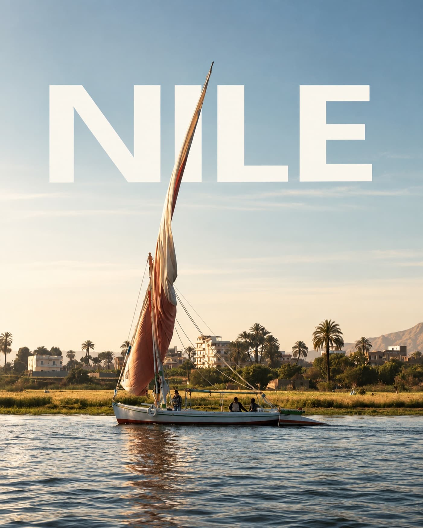 A felucca sails on the Nile beneath the word NILE
