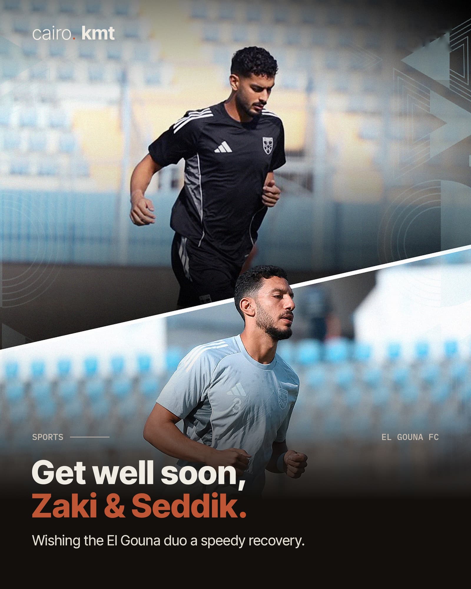 El Gouna players Ahmed Zaki and Khaled Seddik in training
