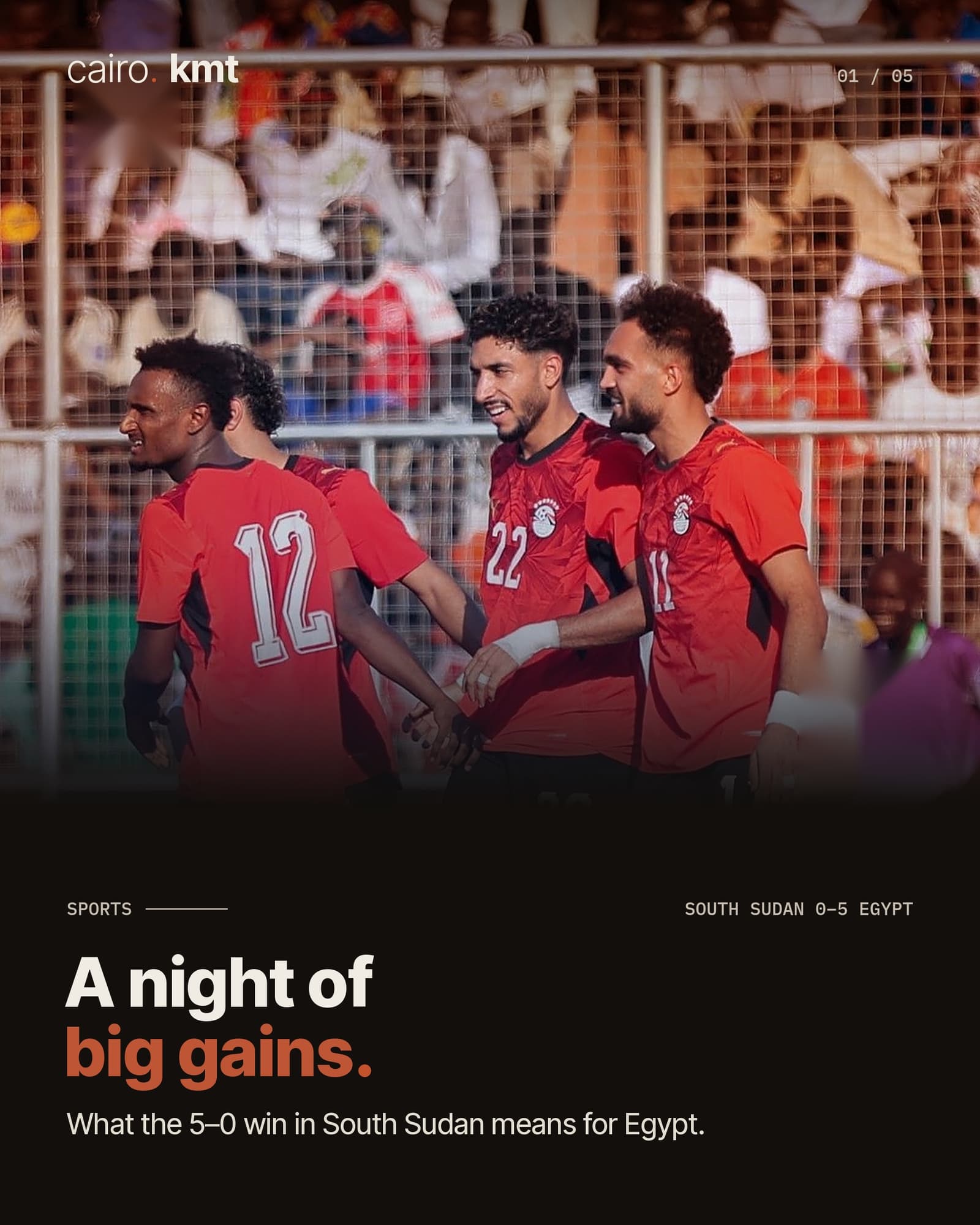 Egypt players celebrate a goal in Juba