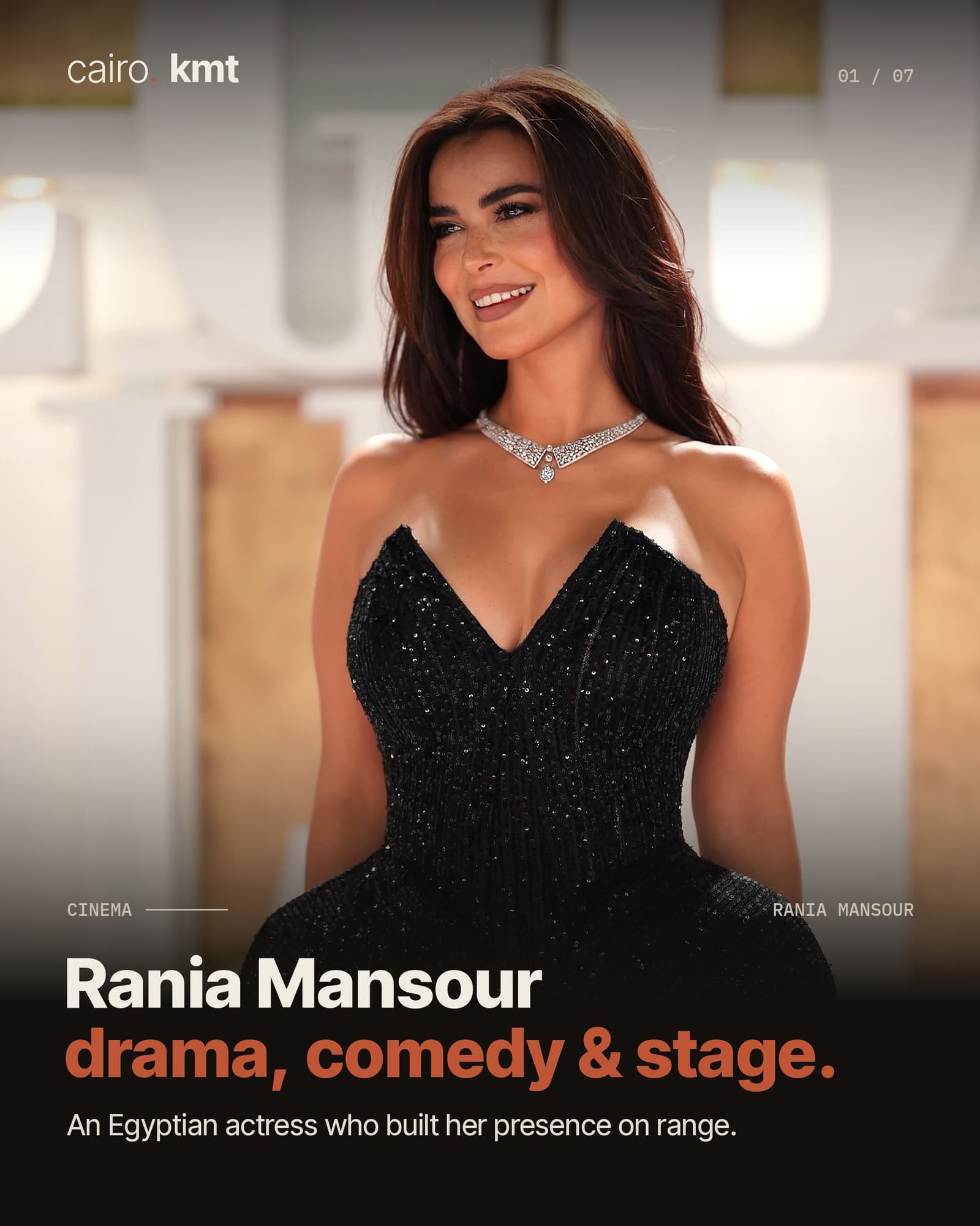 Rania Mansour in a black evening gown