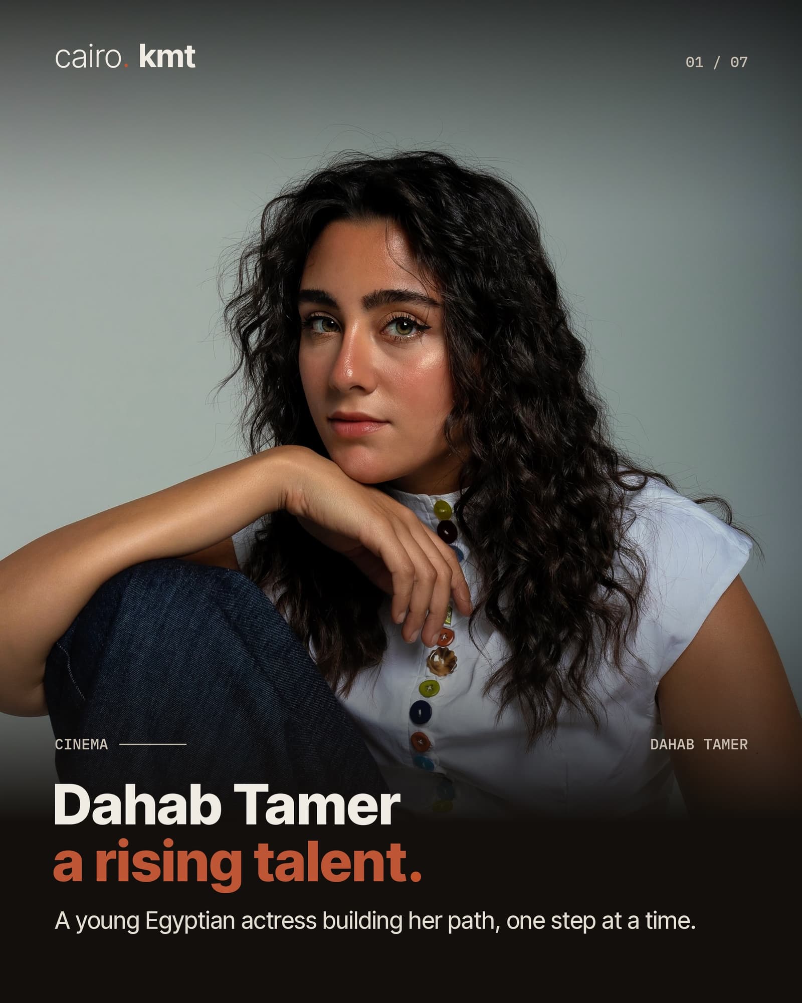 Dahab Tamer seated in a white shirt