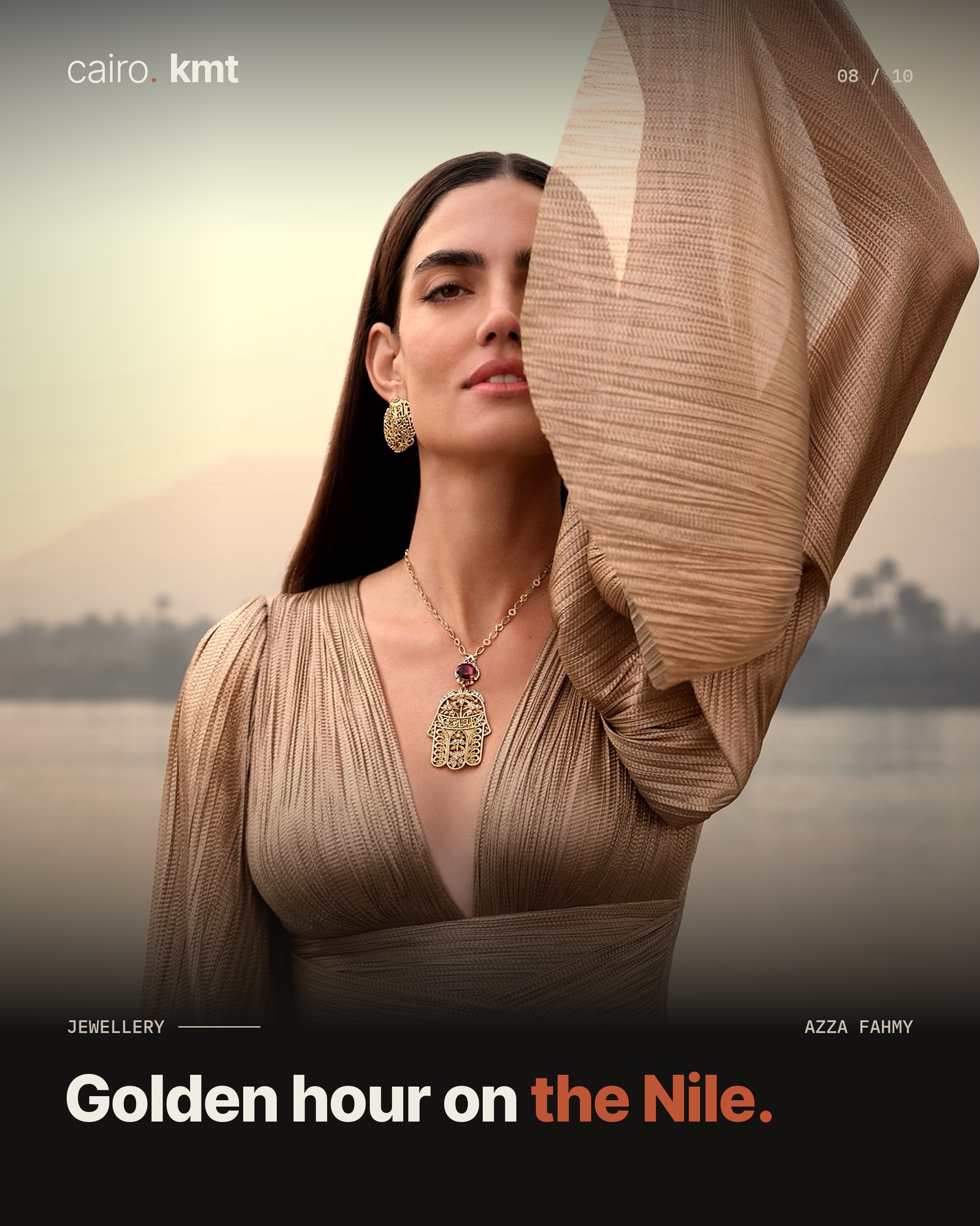A model wearing a necklace from Azza Fahmy’s Nile Tales collection
