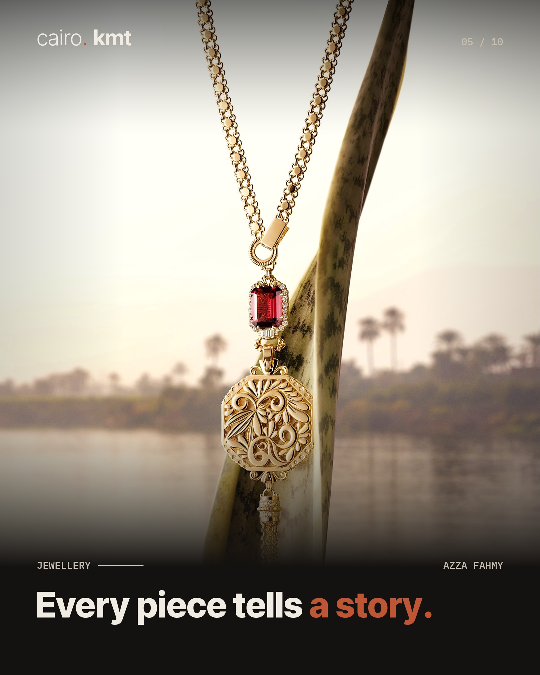 A model wearing a necklace from Azza Fahmy’s Nile Tales collection