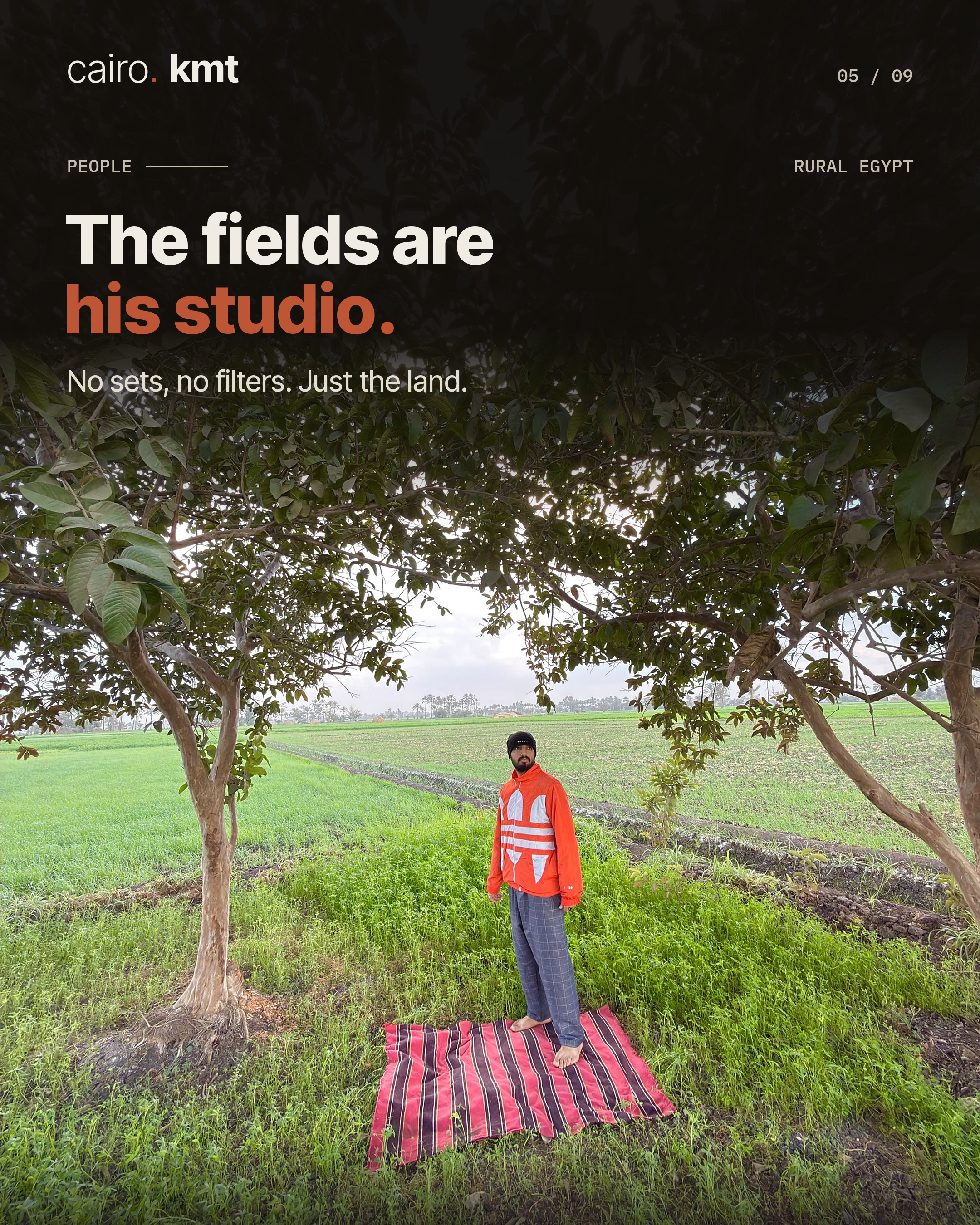 Mohamed Nasr among the trees of an orchard