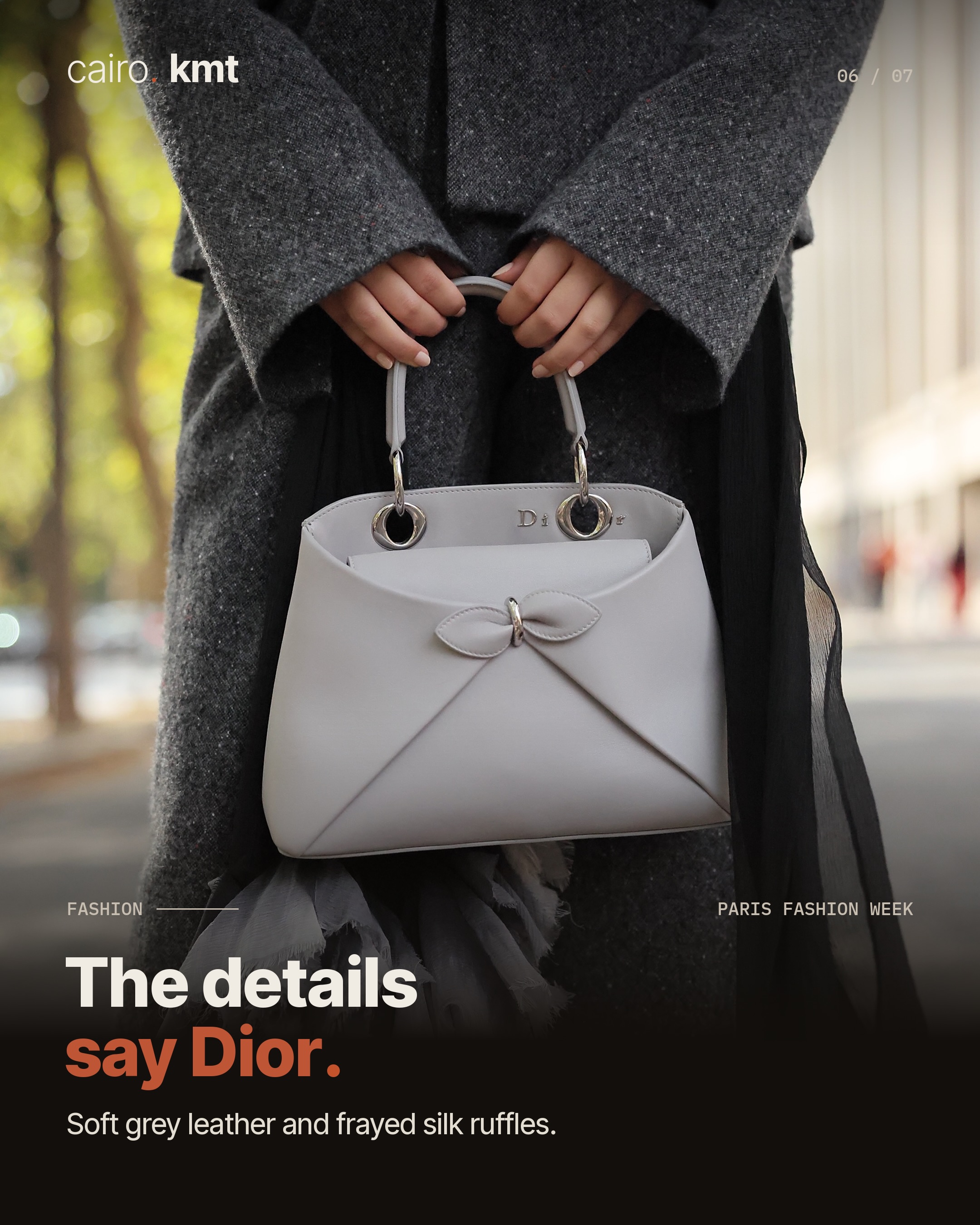 Yasmina El Abd in a grey jacket beneath the Dior name