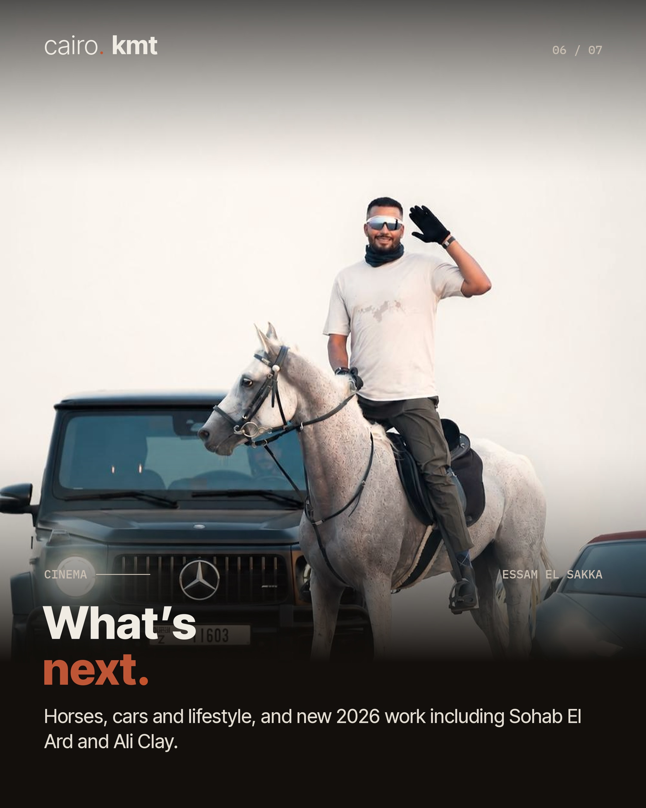 Essam El Sakka beside a spotted horse
