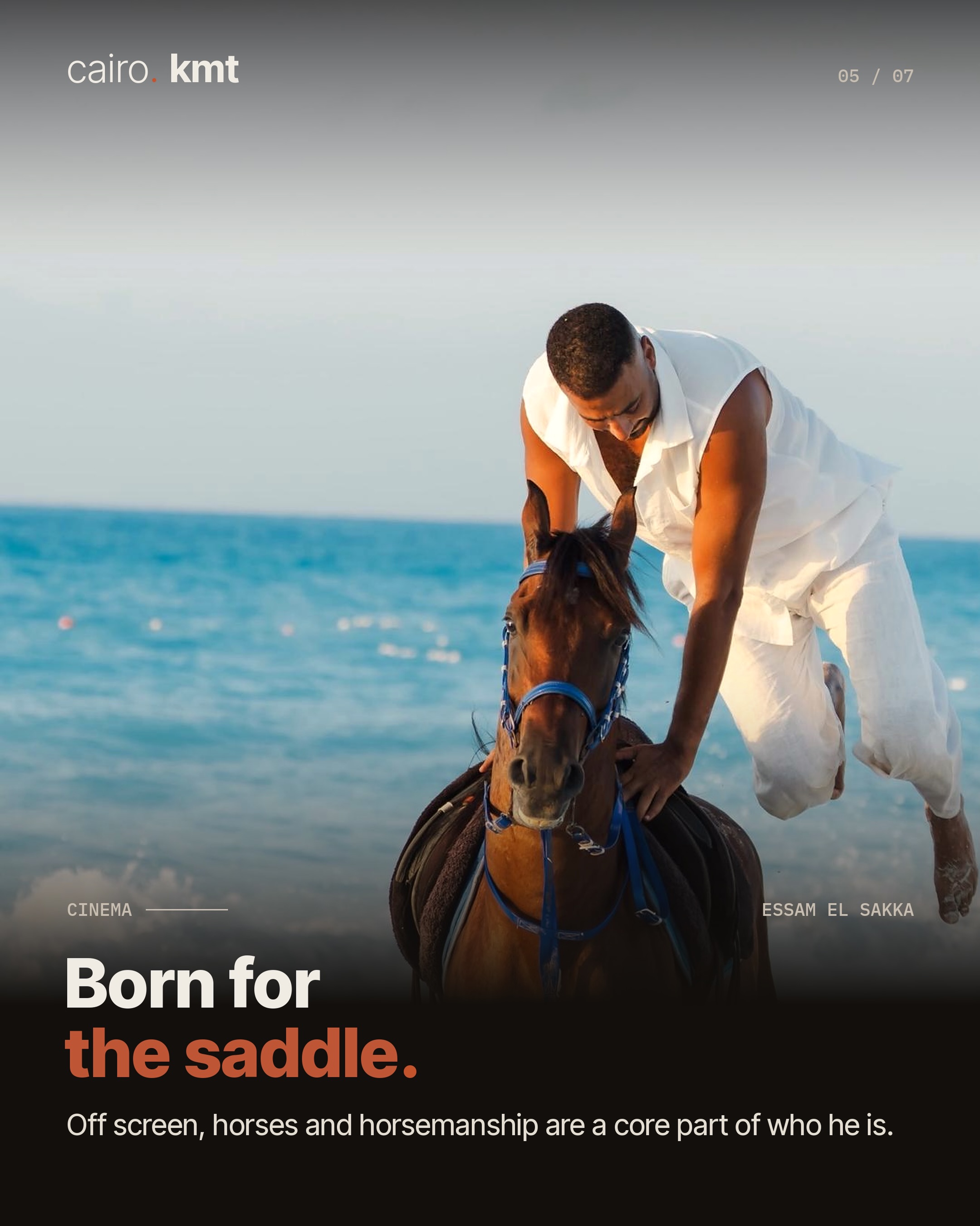 Essam El Sakka beside a spotted horse