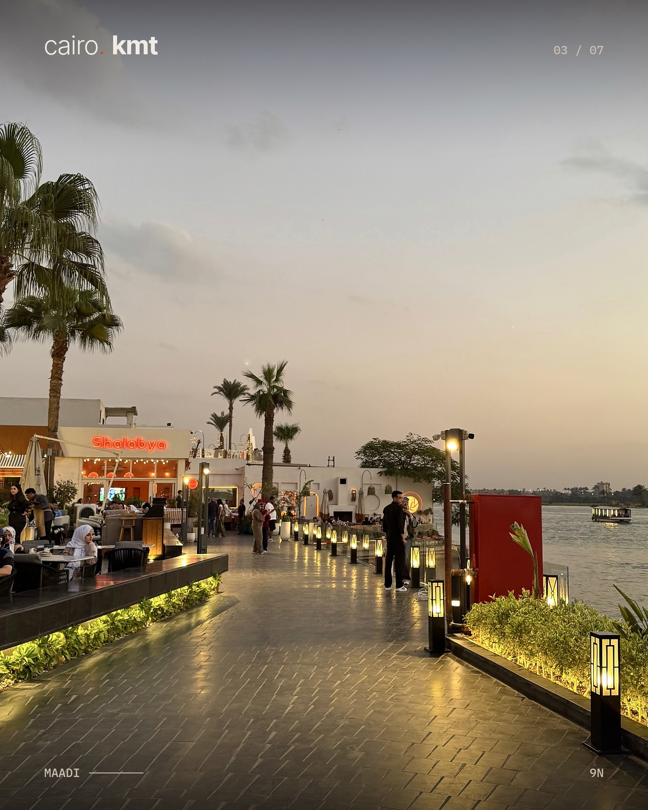 9N’s Nile-side terrace in Maadi at sunset