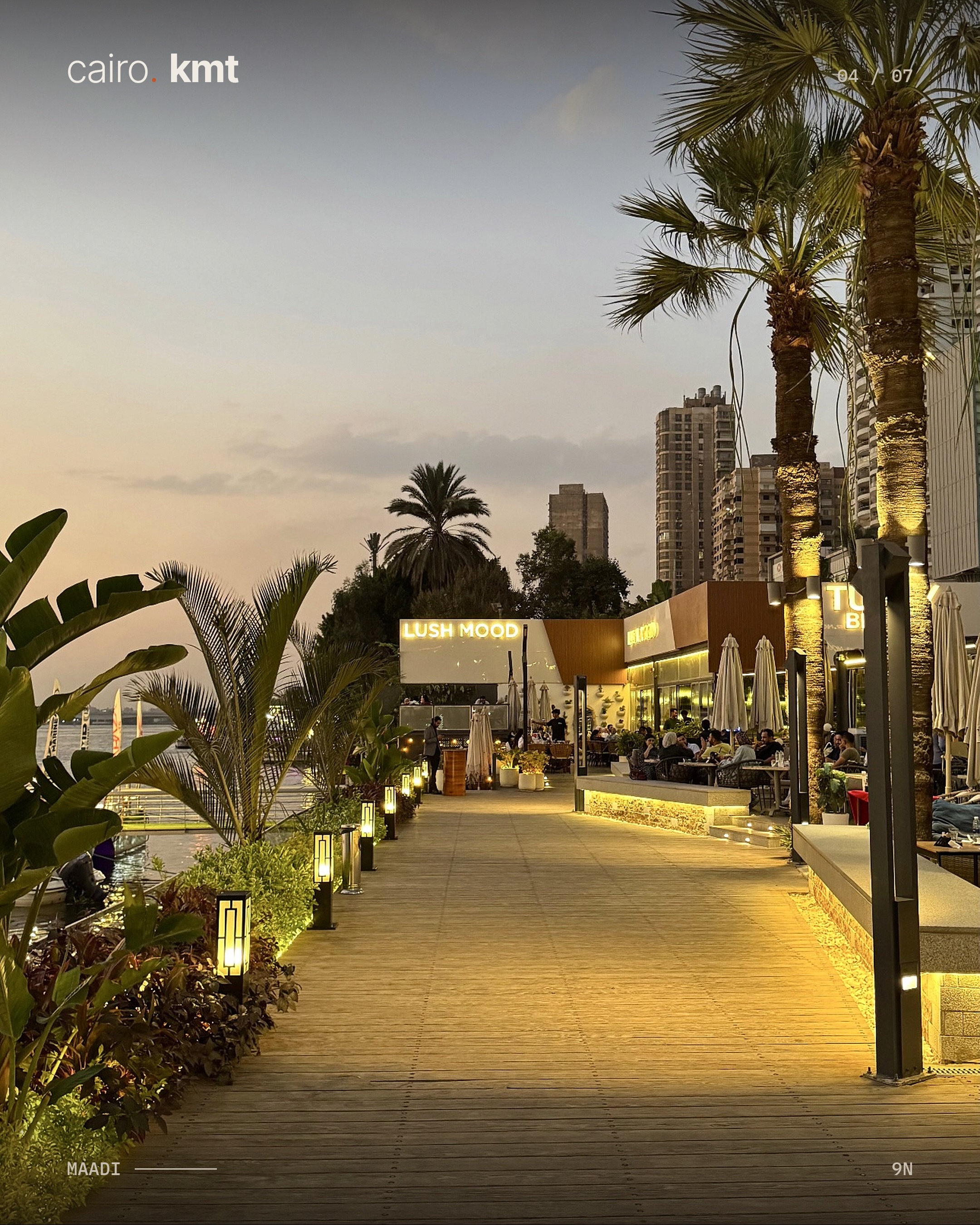 9N’s Nile-side terrace in Maadi at sunset