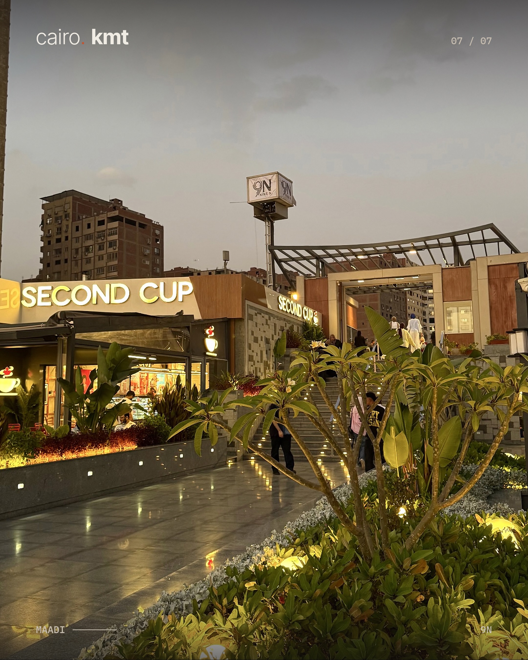 9N’s Nile-side terrace in Maadi at sunset