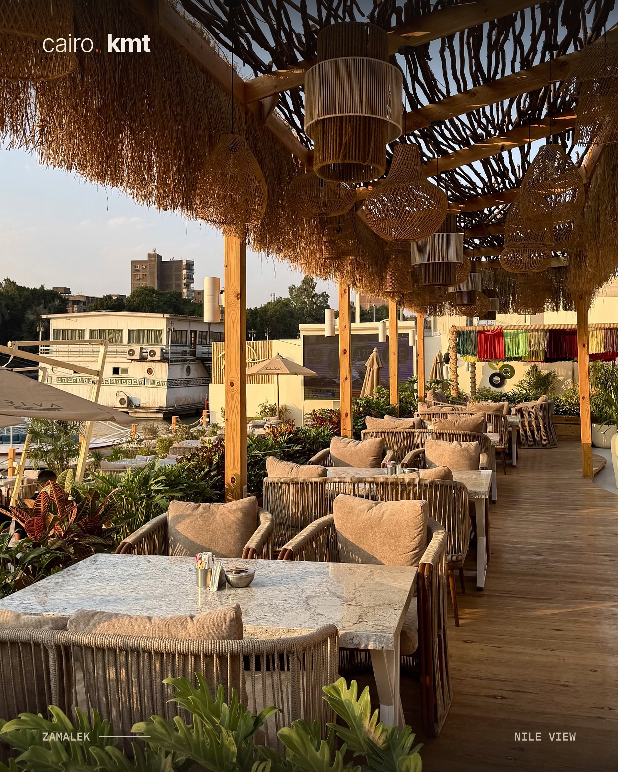 RIVA Lounge & Cafe’s Nile-side seating in Zamalek