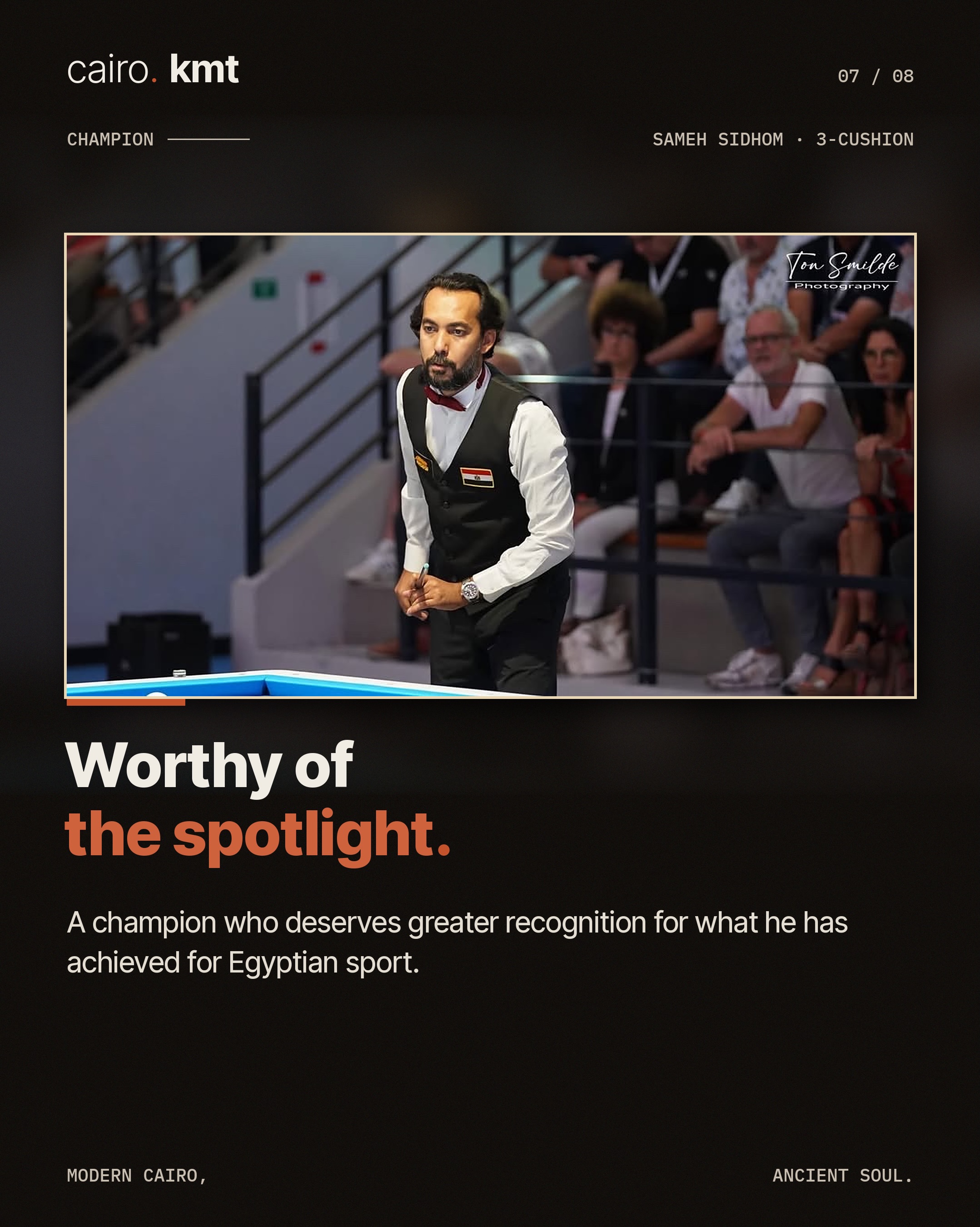 Sameh Sidhom lines up a shot at a three-cushion billiards table
