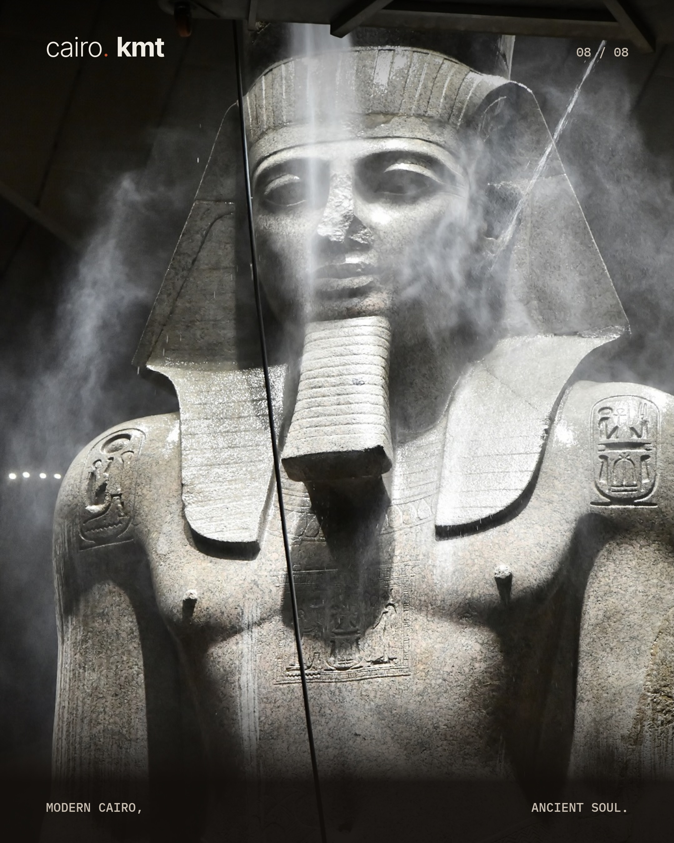 A conservator cleans the colossal statue of Ramesses II