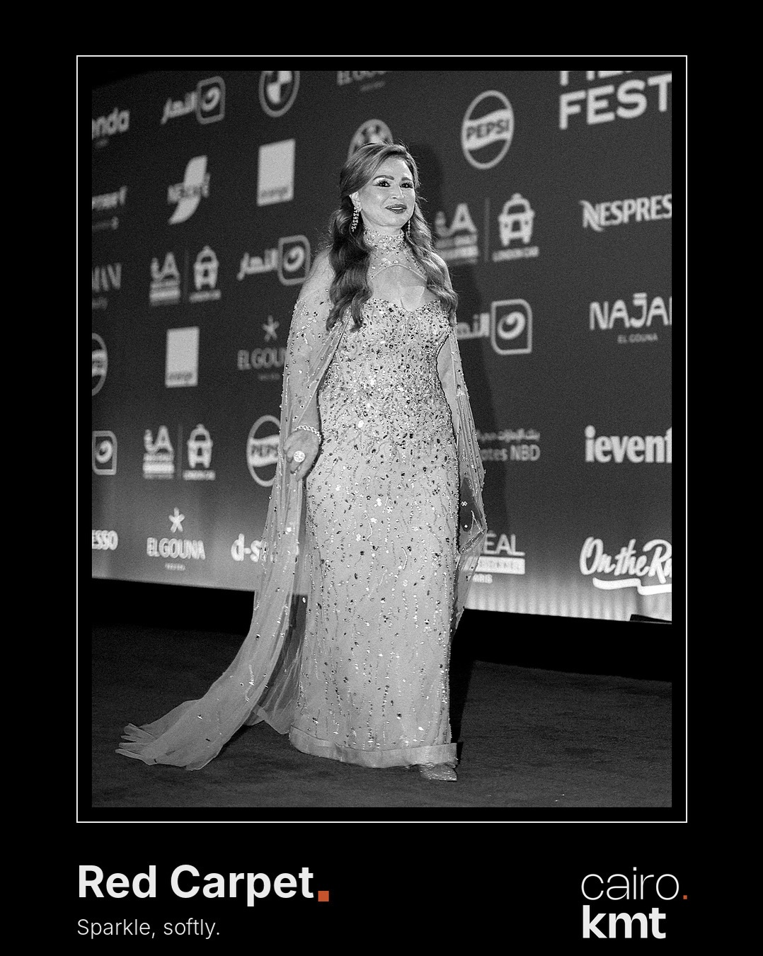Black-and-white photographs from El Gouna Film Festival’s opening night