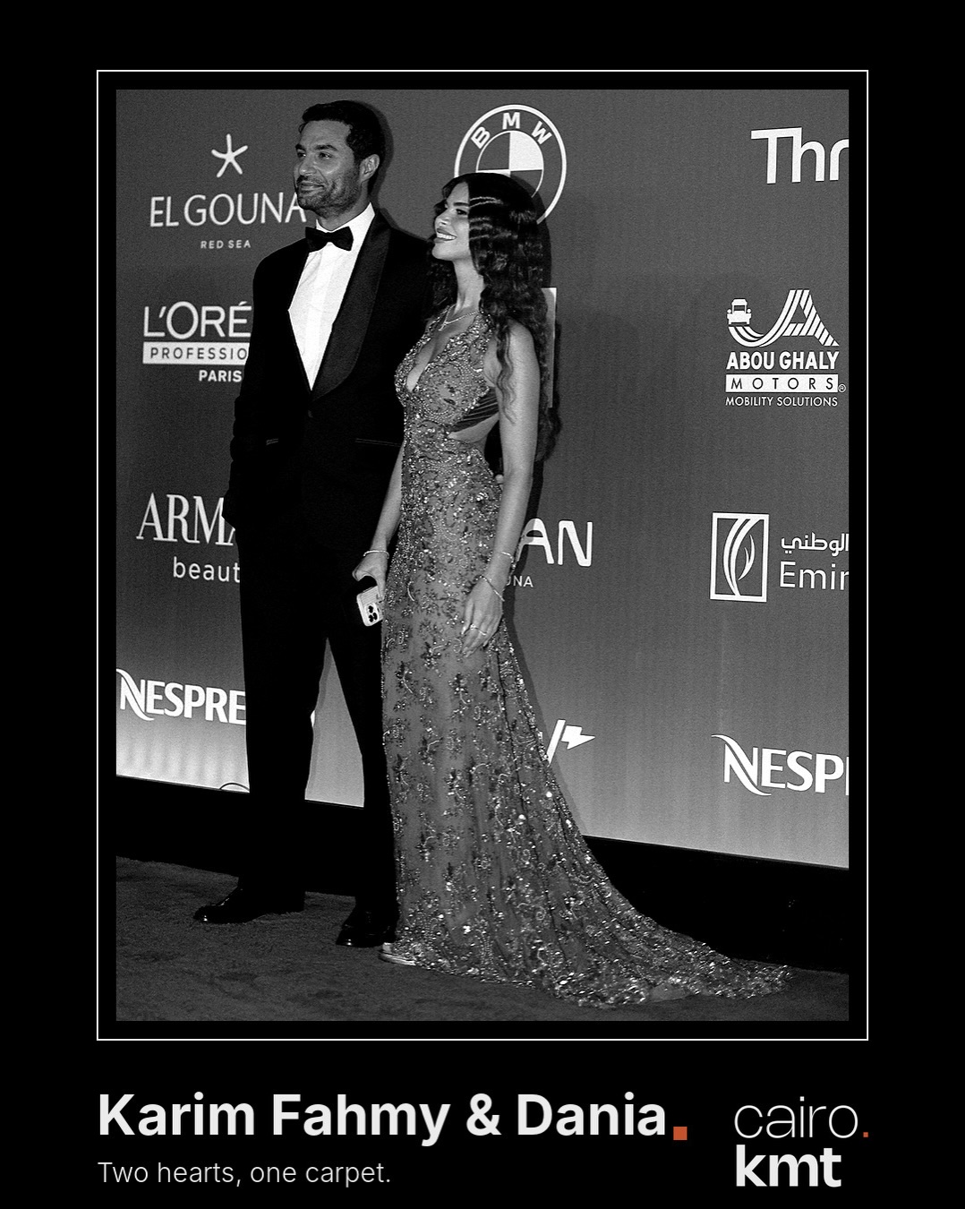 Black-and-white photographs from El Gouna Film Festival’s opening night