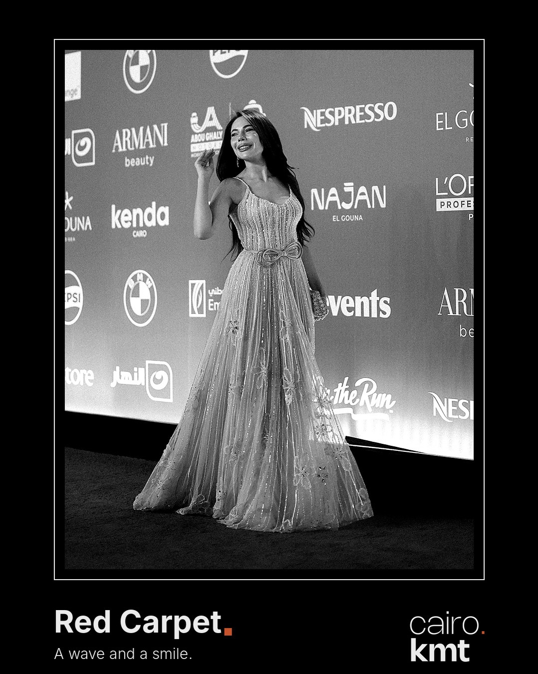 Black-and-white photographs from El Gouna Film Festival’s opening night